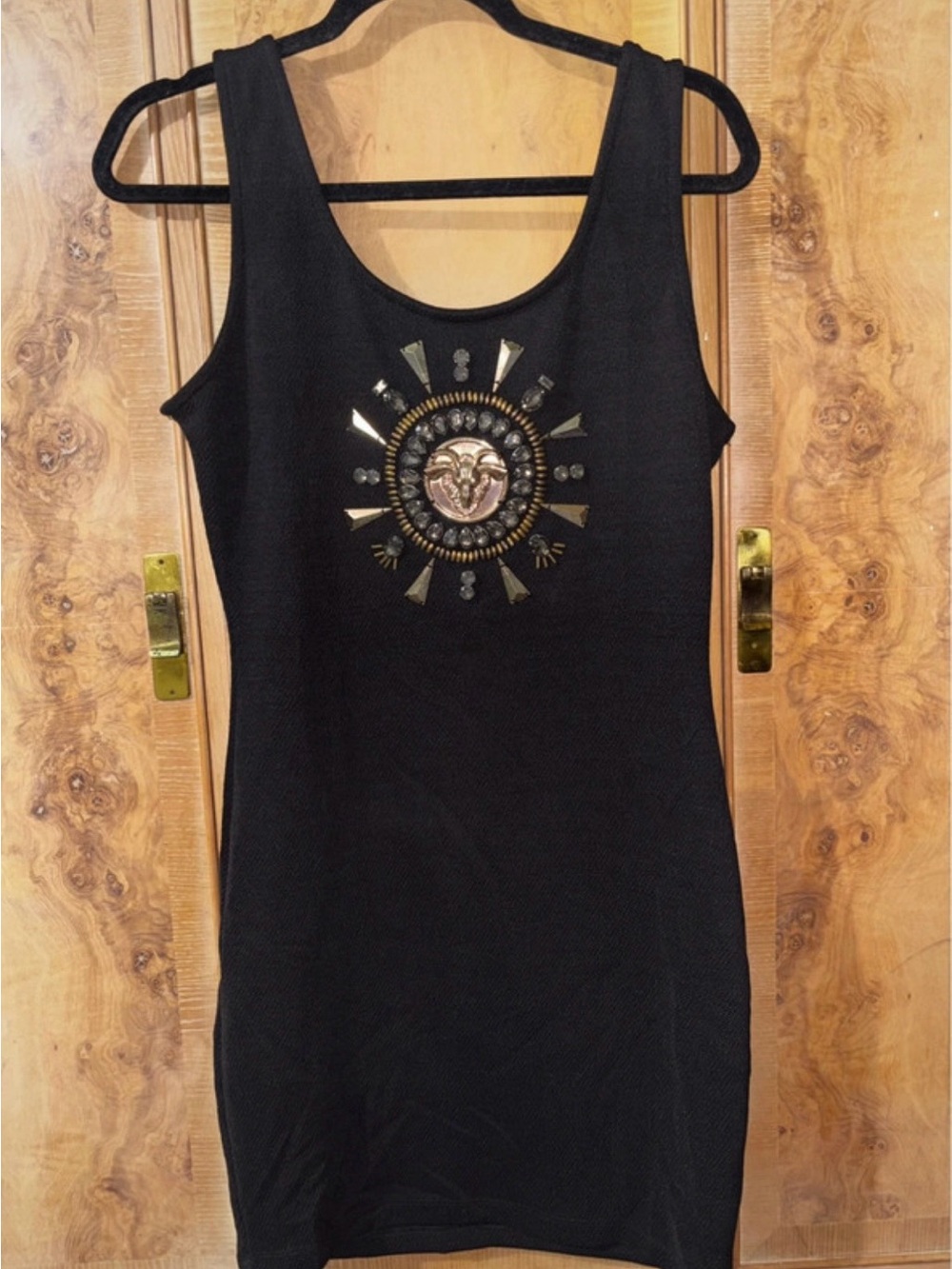 Black Sleeveless Embellished Tank Dress - Stylish Women's size Large